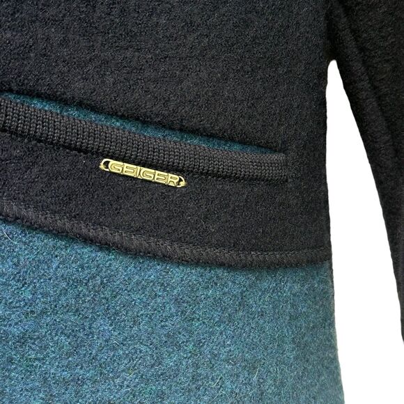 Geiger Collection Austria blue winter pine tree Wool cardigan Jacket size 38 - Picture 3 of 10